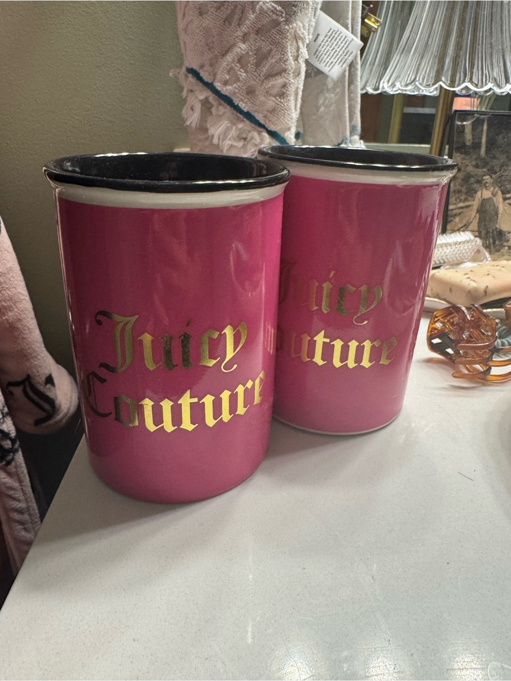 2 Juicy Couture Hot Pink makeup brush holders